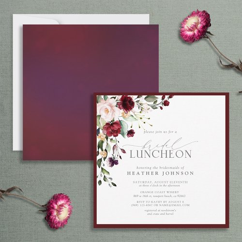 Elegant Bridal Luncheon Floral Burgundy Invitation