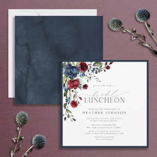 Elegant Bridal Luncheon Floral Navy Blue Burgundy Invitation