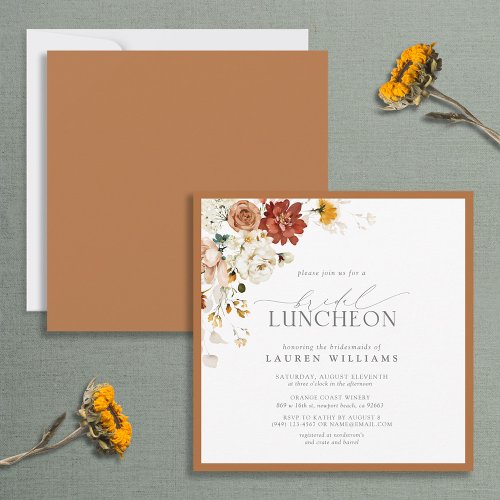 Elegant Bridal Luncheon Floral Rust Orange Invitation