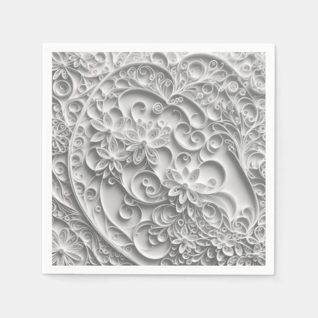 Elegant Bridal Paper Quilling Design Napkins (Front)