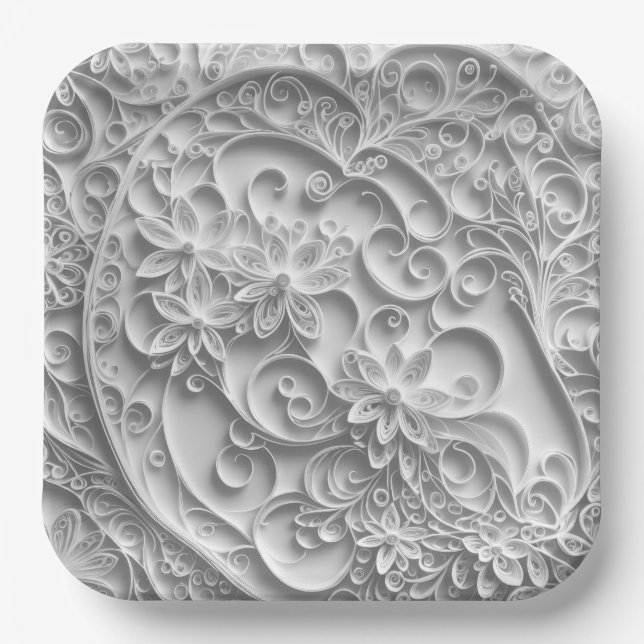 Elegant Bridal Paper Quilling Design Paper Plates (Front)