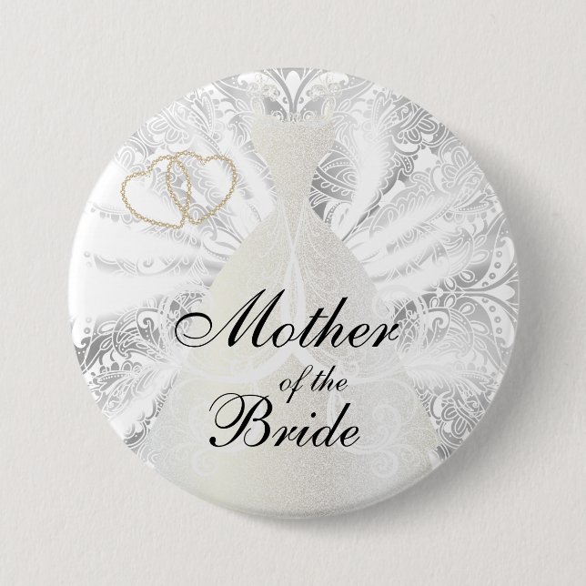 Elegant Bridal Party White Satin Design Pinback Button (Front)