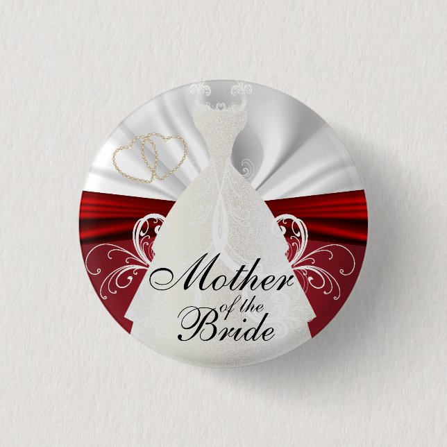 Elegant Bridal Party with Red Accents Pinback Button (Front)