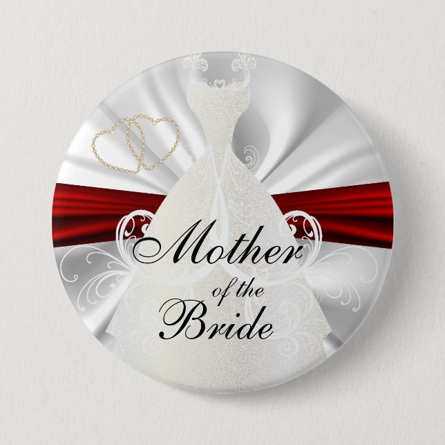 Elegant Bridal Party with Red & Gold Accents Pinback Button (Front)
