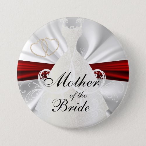 Elegant Bridal Party with Red  Gold Accents Pinback Button