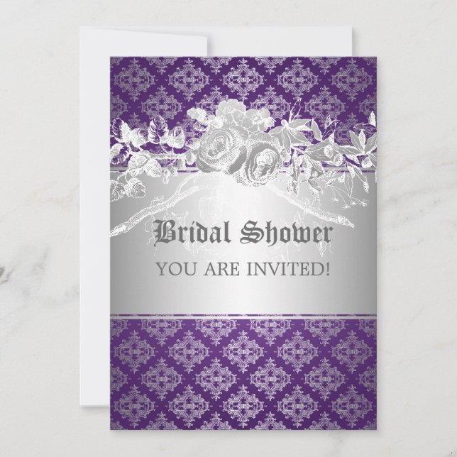 Elegant Bridal Shower Baroque Flourish Purple Invitation (Front)