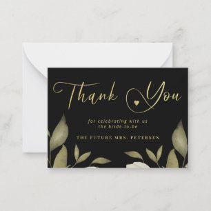 Elegant bridal shower black gold script thank you note card
