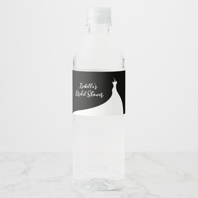 Elegant Bridal Shower black Water Bottle Label (Front)