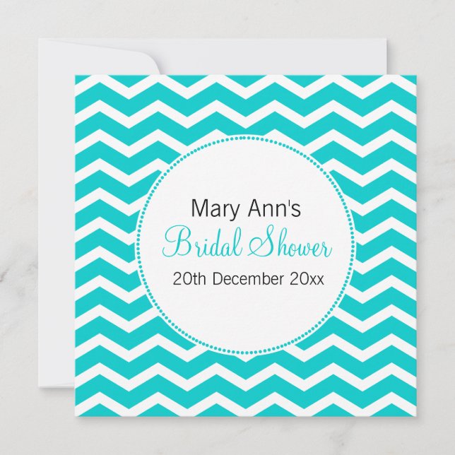 Elegant Bridal Shower Blue Chevron Pattern Invitation (Front)