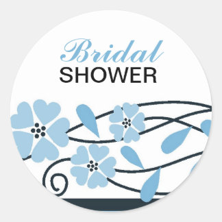 Elegant Bridal Shower Blue Flowers Classic Round Sticker