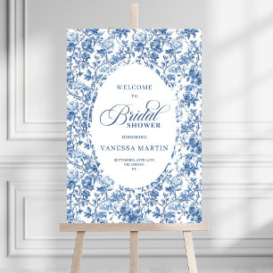 Elegant Bridal Shower Blue Roses Toile Welcome Sig Foam Board
