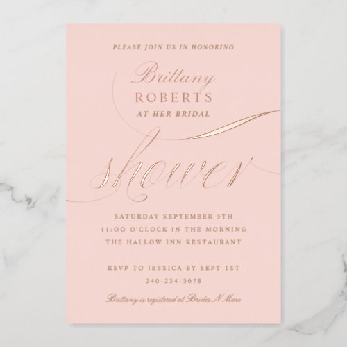 Elegant Bridal Shower Blush Rose Gold Foil Invitation