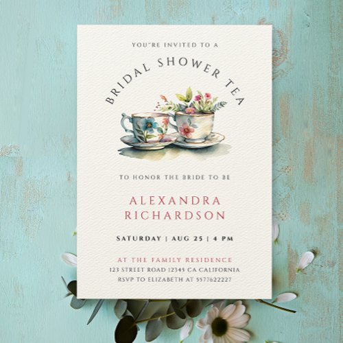 Elegant Bridal Shower Botanical Tea Watercolor  Invitation