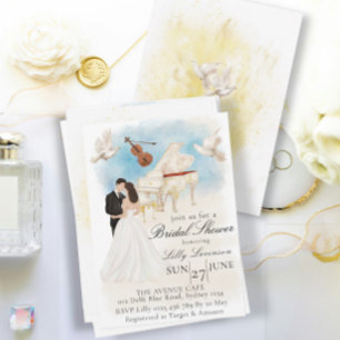 Elegant Bridal Shower  Bride & Groom Piano  Violin Invitation
