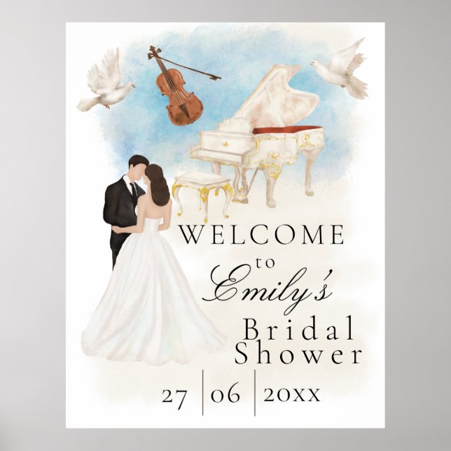 Elegant Bridal Shower| Bride & Groom| Piano Violin Poster (Front)