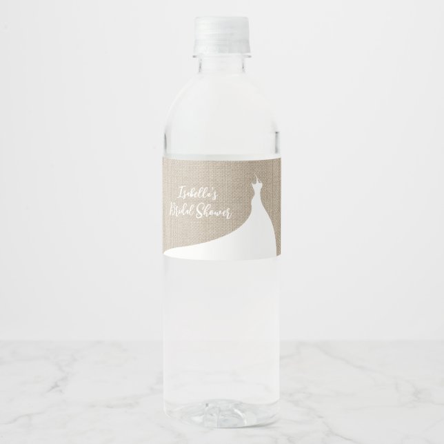 Elegant Bridal Shower burlap Water Bottle Label (Front)