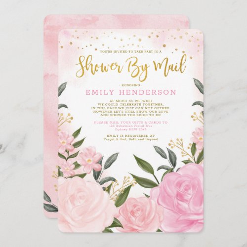 Elegant Bridal Shower By Mail Blush Pink Floral Invitation