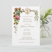 Elegant Bridal Shower Catholic  Roses Invitation (Standing Front)