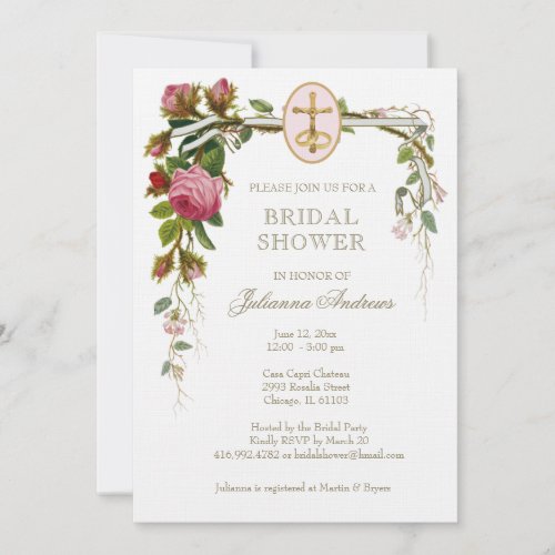 Elegant Bridal Shower Catholic  Roses Invitation