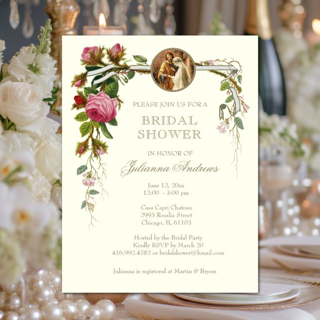 Elegant Bridal Shower Catholic Roses Invitation