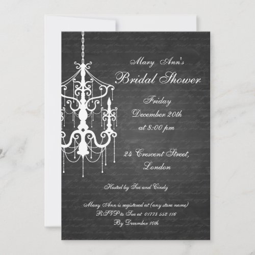 Elegant Bridal Shower Chandelier Black Custom Invitations