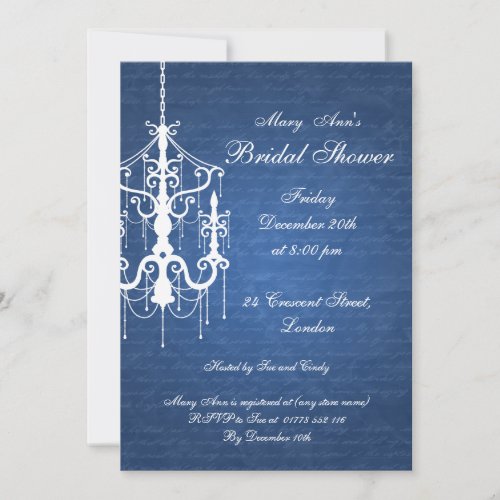 Elegant Bridal Shower Chandelier Blue Announcements