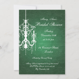 Elegant Bridal Shower Chandelier Emerald Green Invitation
