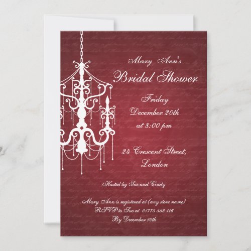 Elegant Bridal Shower Chandelier Red Card