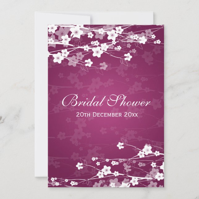 Elegant Bridal Shower Cherry Blossom Plum Invitation (Front)