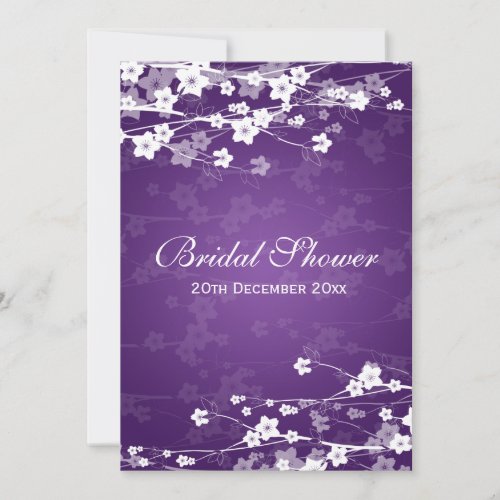 Elegant Bridal Shower Cherry Blossom Purple Personalized Announcement