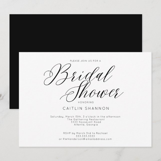 Elegant Bridal Shower Classic Black White Invitation (Front/Back)