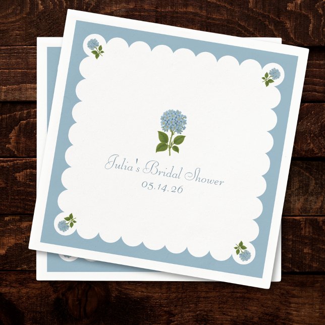 Elegant Bridal Shower Classic Dusty Blue Hydrangea Napkins (Creator Uploaded)