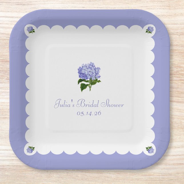 Elegant Bridal Shower Classic Hydrangea Scalloped Paper Plates (Creator Uploaded)