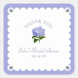Elegant Bridal Shower Classic Hydrangea Scalloped Square Sticker