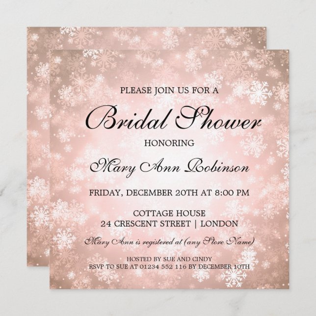 Elegant Bridal Shower Copper Winter Wonderland Invitation (Front/Back)