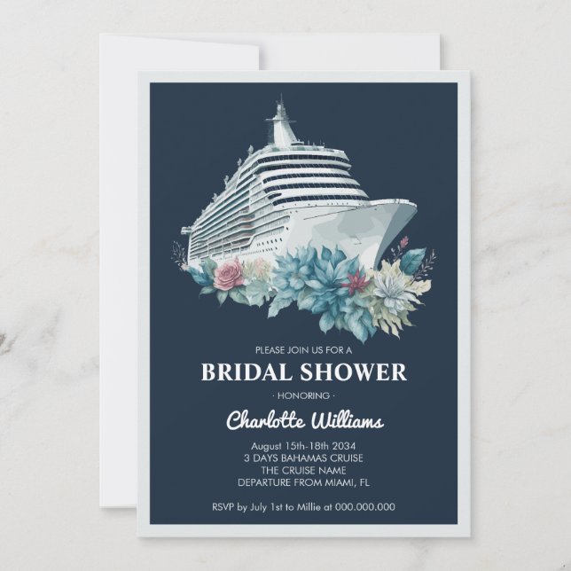 Elegant Bridal Shower Cruise Ship Invitation (Front)
