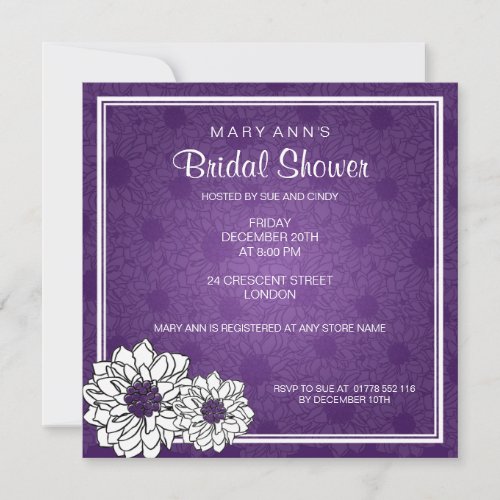 Elegant Bridal Shower Dahlia Floral  Purple Personalized Invite
