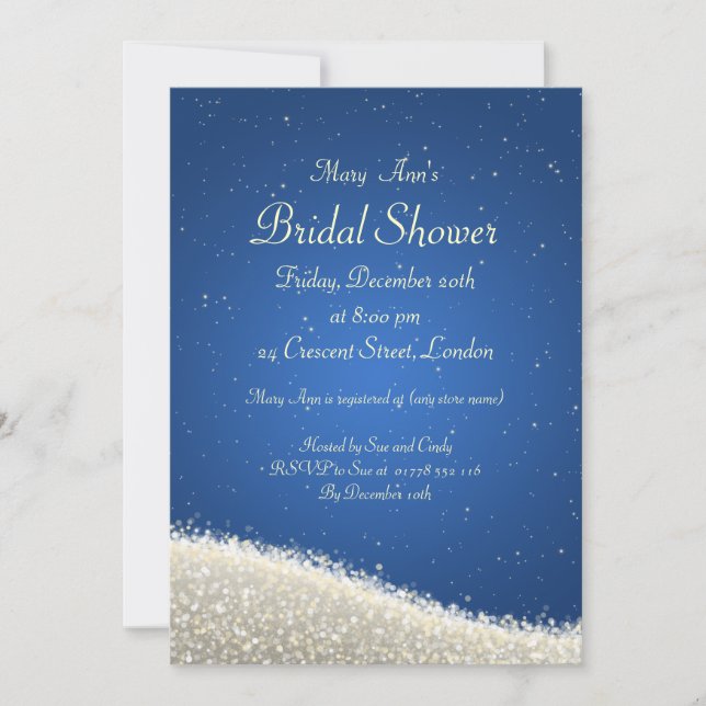 Elegant Bridal Shower Dazzling Sparkles Blue Invitation (Front)