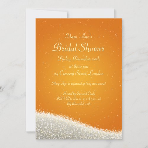 Elegant Bridal Shower Dazzling Sparkles Orange Personalized Invitations