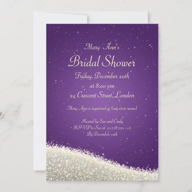 Elegant Bridal Shower Dazzling Sparkles Purple Invitation (Front)