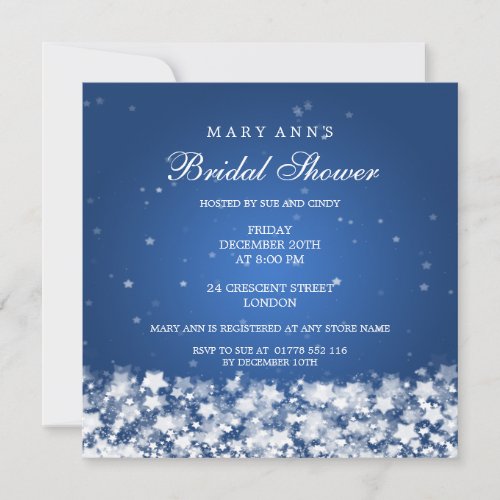 Elegant Bridal Shower Dazzling Stars Blue Invites