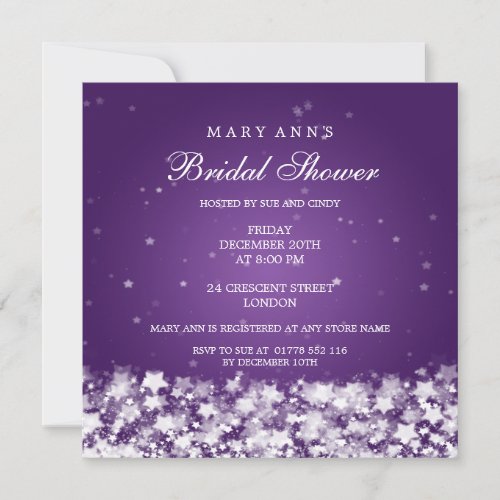 Elegant Bridal Shower Dazzling Stars Purple Invitations