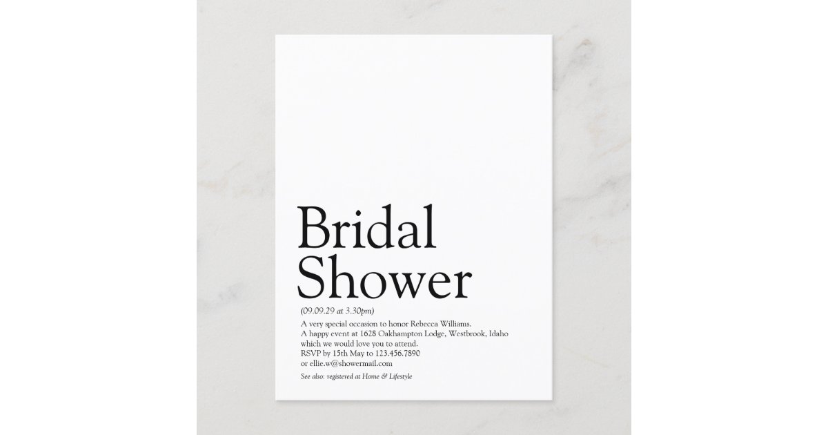 Elegant Bridal Shower Definition Invitation Zazzle