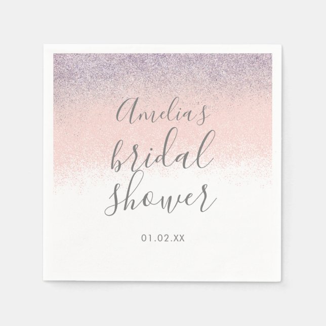 Elegant Bridal Shower Faux Ombré Glitter Pink   Napkins (Front)