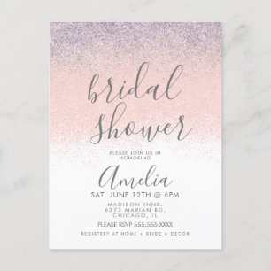 Elegant Bridal Shower Faux Ombré Glitter Pink Postcard