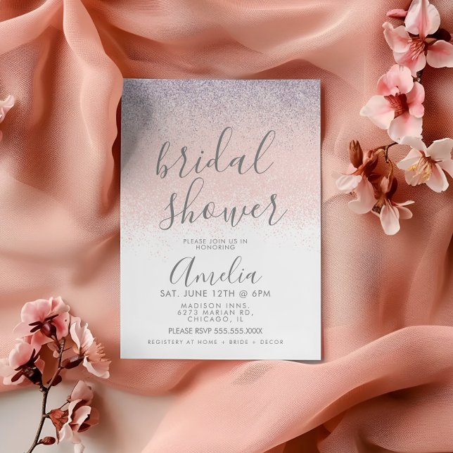 Elegant Bridal Shower Faux Ombré Glitter Pink  Postcard (Creator Uploaded)