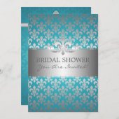 Elegant Bridal Shower Fleur De Lis Blue Invitation (Front/Back)