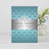 Elegant Bridal Shower Fleur De Lis Blue Invitation (Standing Front)