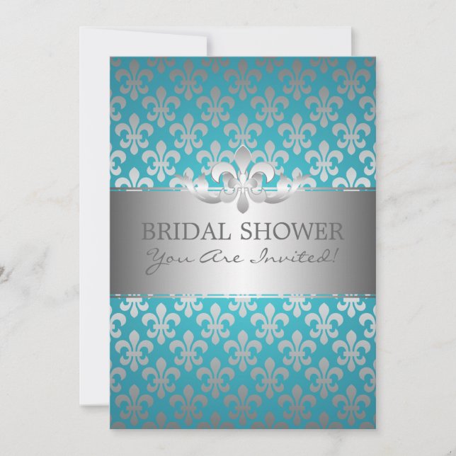 Elegant Bridal Shower Fleur De Lis Blue Invitation (Front)