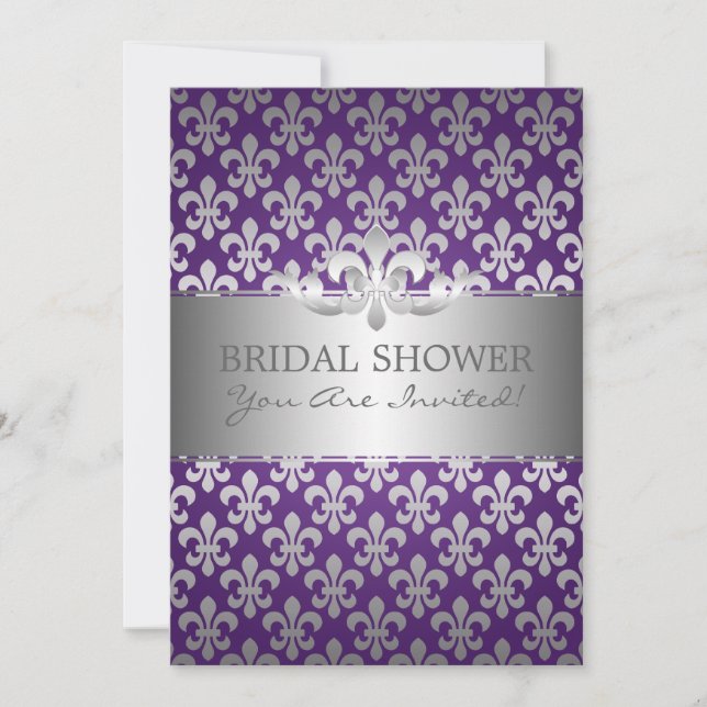 Elegant Bridal Shower Fleur De Lis Purple Invitation (Front)